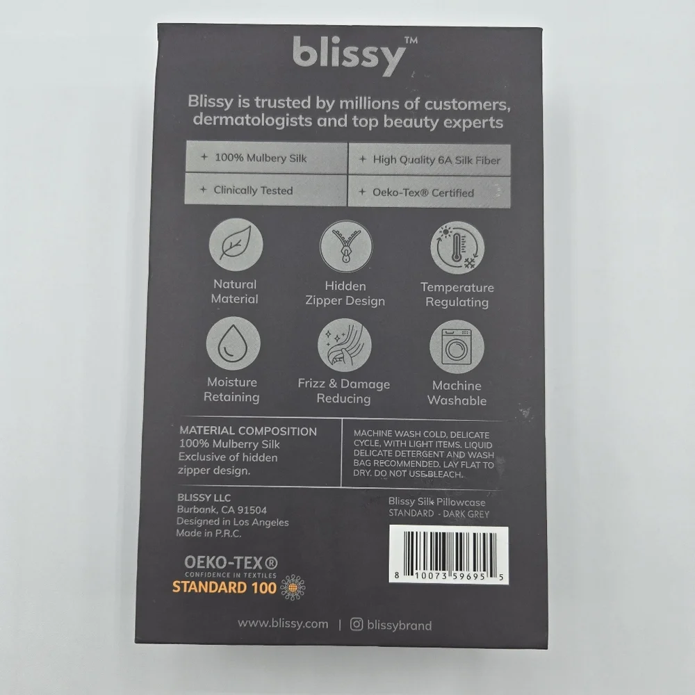 NWT Blissy Pillowcase, Dark Gray, Sandard/Queen Or King Size
